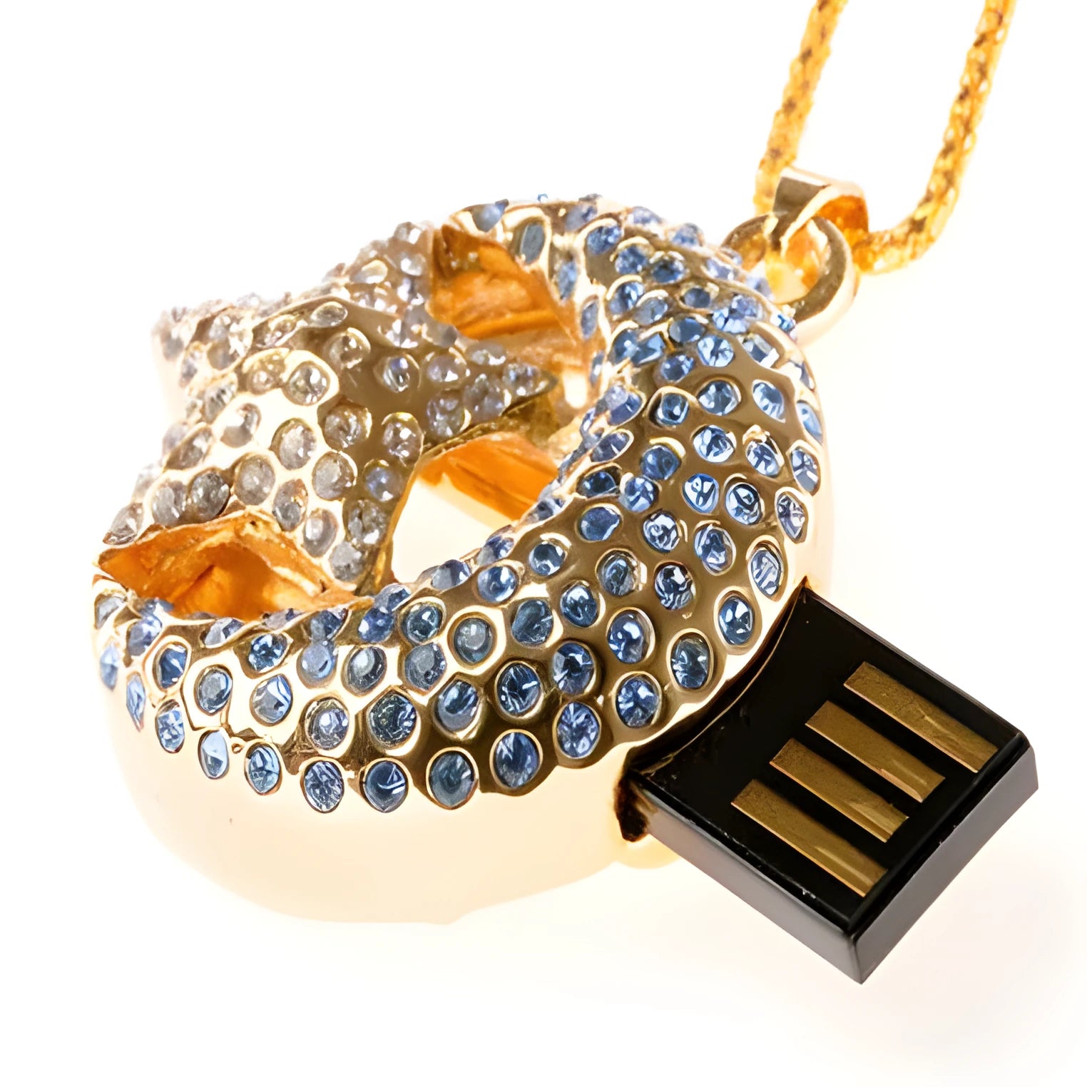 Metal jewellery USB flash drive with decorative casing showing USB connector