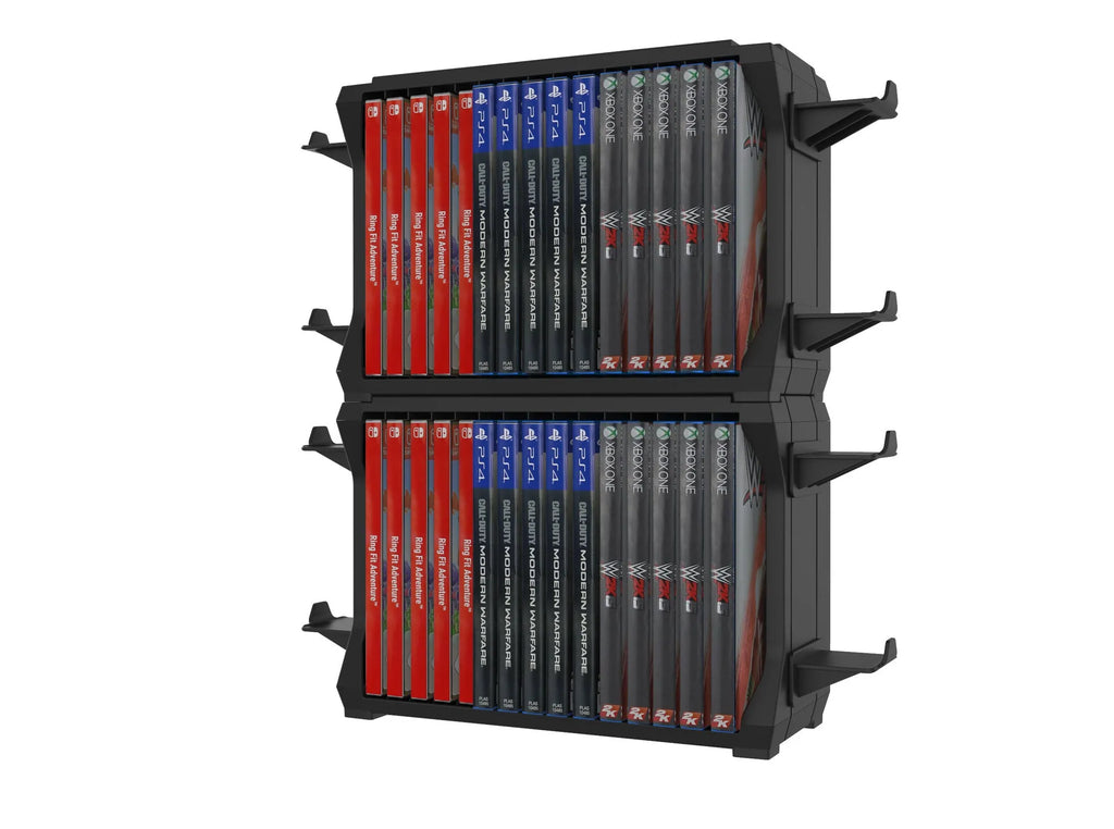 Black ABS PS5 and Xbox Series X game disc holder with controller storage compartment