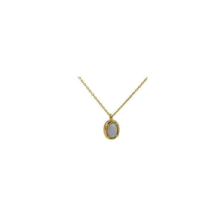 925 silver geometric oval pendant necklace with jelly opal in gold or white gold colour