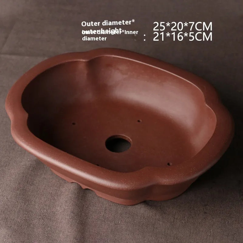 Purple clay handmade bonsai basin with classical Chinese design measuring 25x20x7cm