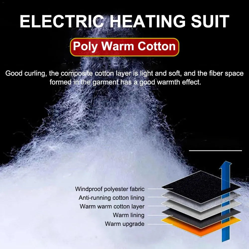 Heated cotton vest with carbon fibre heating element in black, available in sizes L to 4XL
