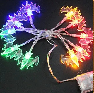 Halloween LED string lights with pumpkin bat ghost spider pendants on 1.2m white cord