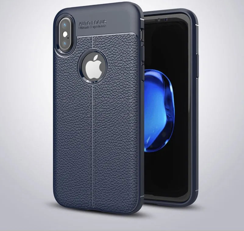 WeFor black PU leather texture slim silicone case for OnePlus 6 mobile phone on a table
