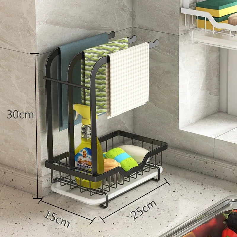 Foldable kitchen storage rack for draining rags with wall or tabletop mounting options
