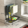 Foldable kitchen storage rack for draining rags with wall or tabletop mounting options