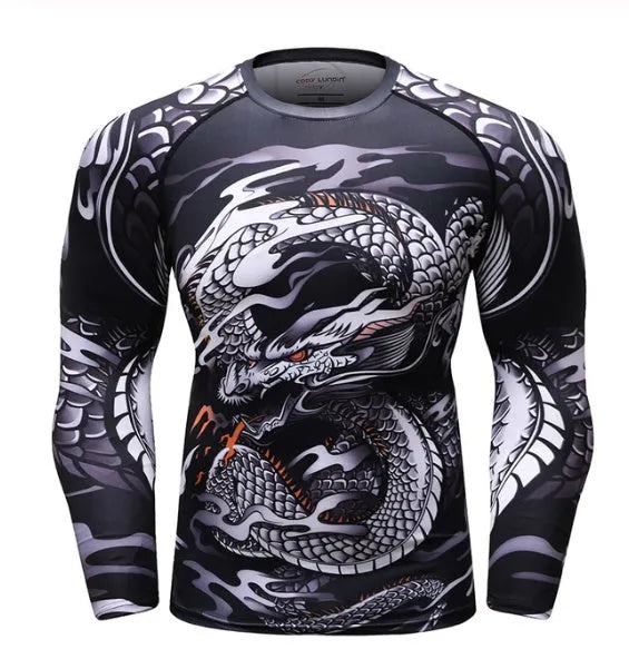 MMA compression rashguard long sleeve T shirt in polyester for gym training