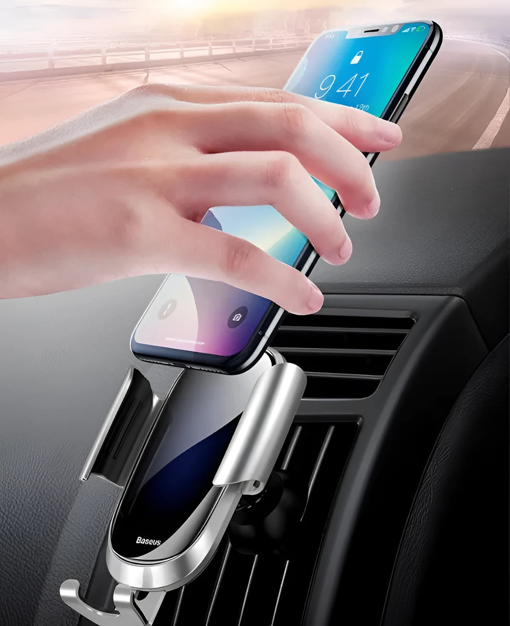 Smart universal car bracket shown in black, blue, and silvery colour options.