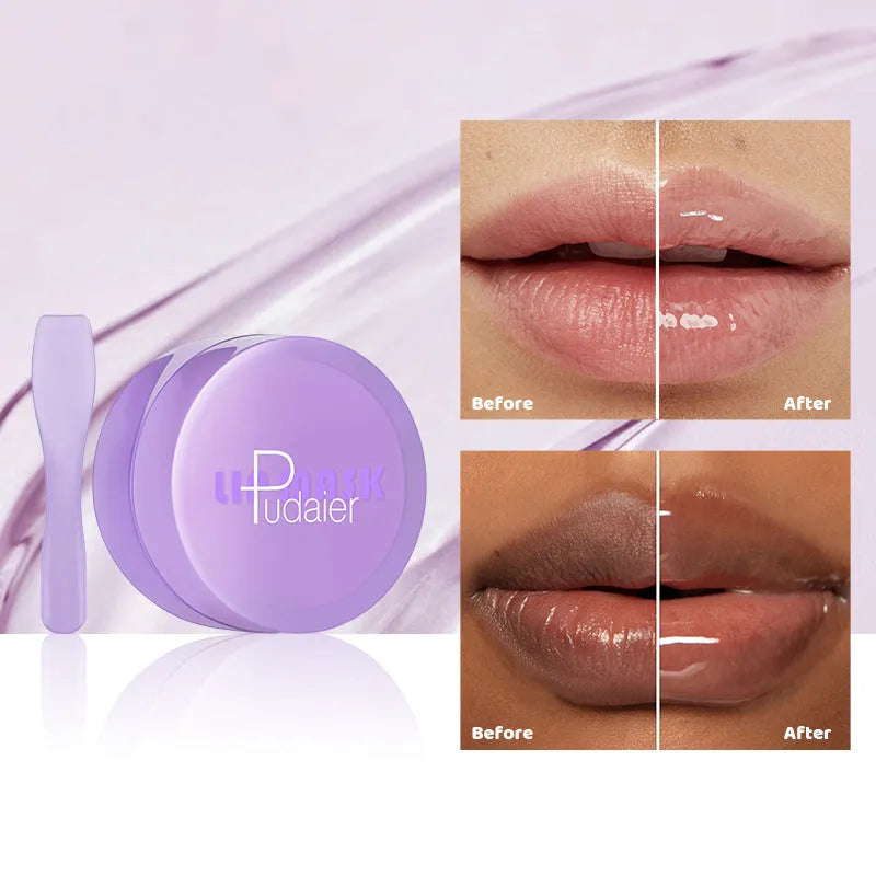 Lip balm exfoliating treatment box containing 10ml formulation with lip film and scraper applicator