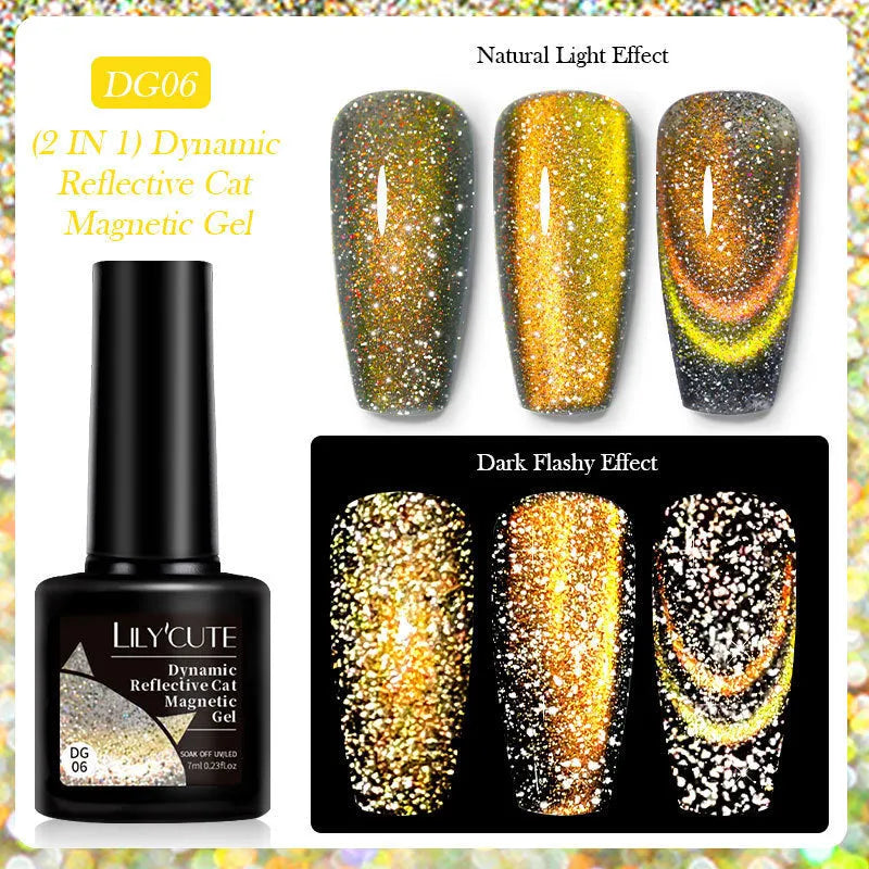 Cat eye series UV nail polish gel bottle with glitter and diamond fragments, includes nail glue.