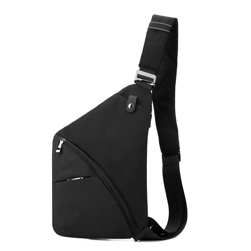 Men's Oxford cloth shoulder chest bag in grey colour with adjustable strap and letter detailing