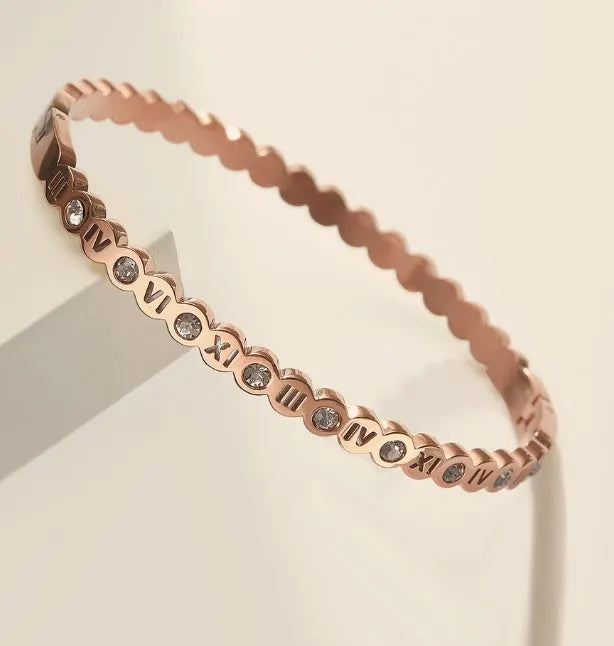 Korean style titanium steel bracelet with number details in gold, rose gold, or steel colour
