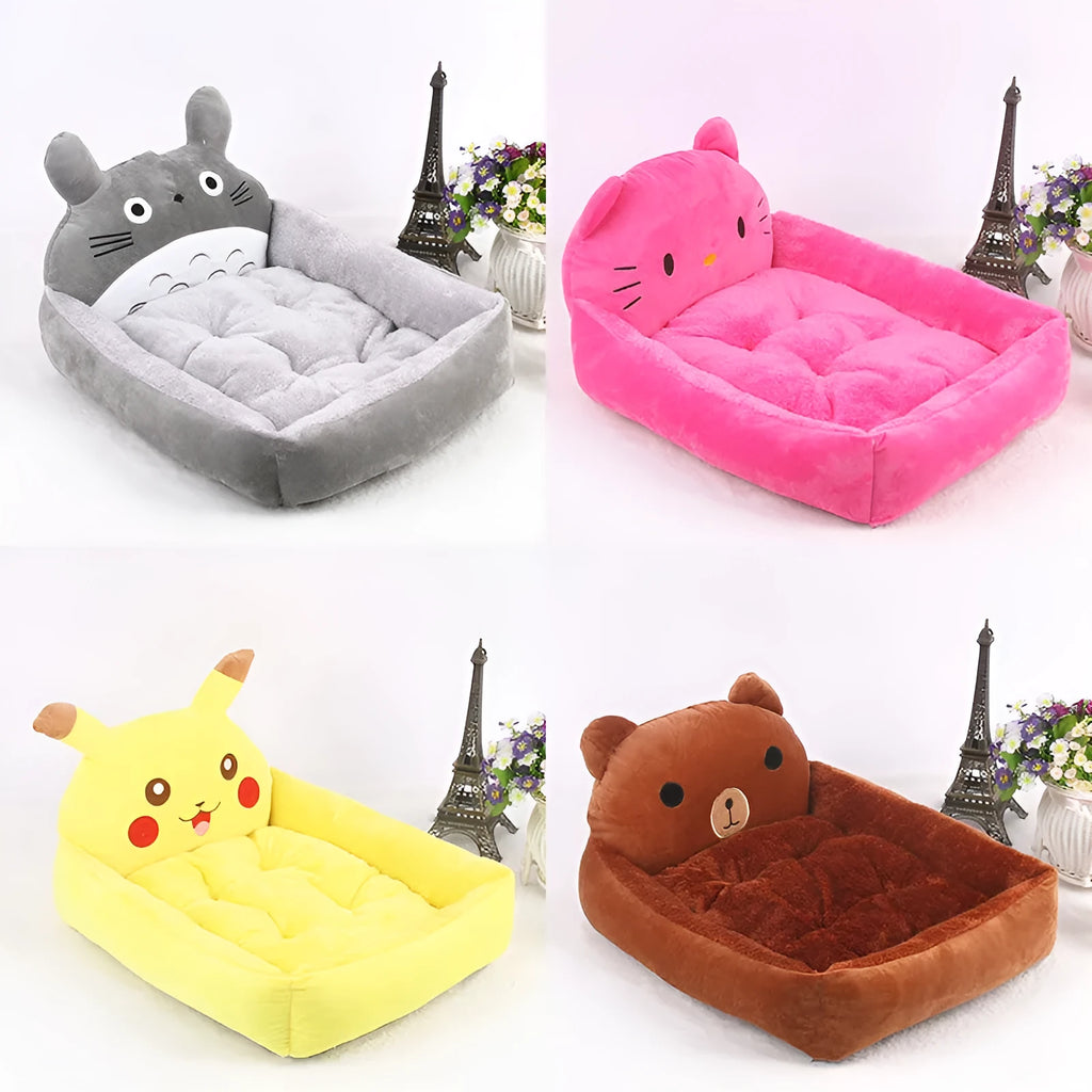 Cartoon-style washable pet bed sofa for small dogs and cats in winter warm plush fabric