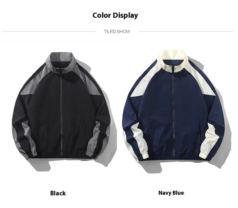 Men's black casual jacket with contrast stitching detail and side seam pockets