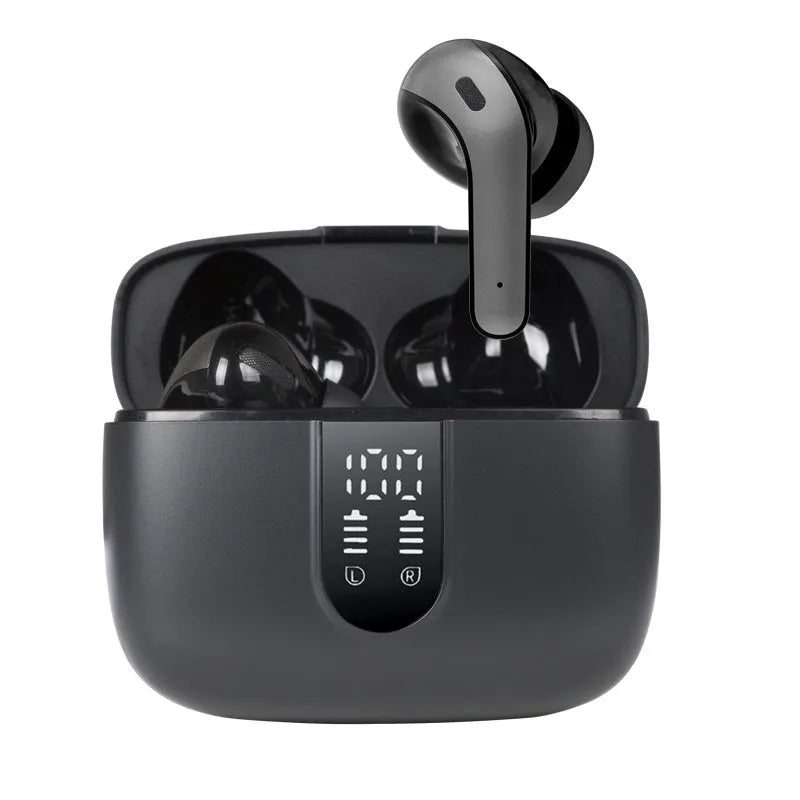Jerry X08 wireless in-ear headphones with digital display showing pairing status
