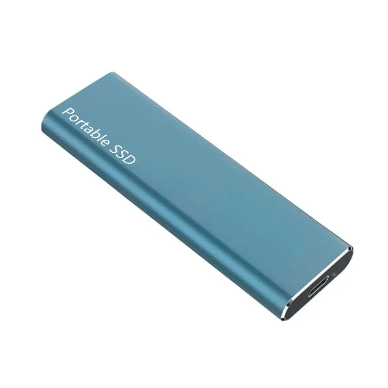 Metal-shell portable solid state drive with ultra-thin design on a desk.