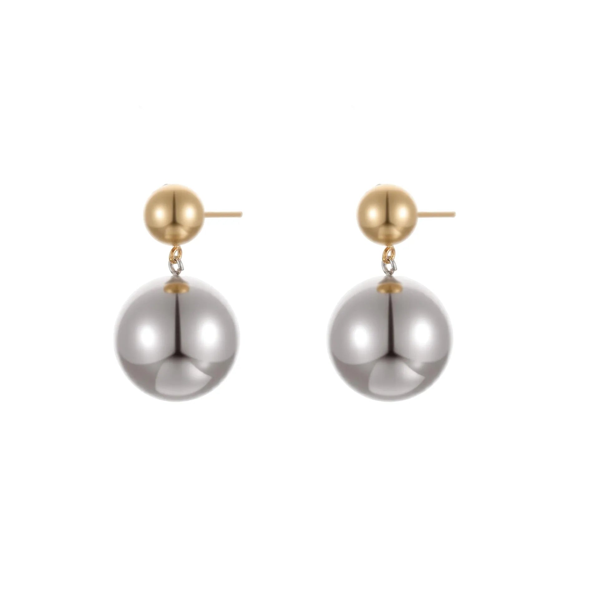 Stainless steel colour-block geometric ear studs for women with round bead design