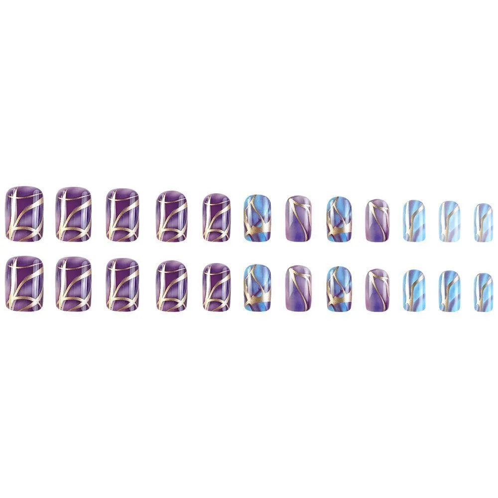 Purple striped nail stickers set in European and American mid-length style