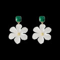 Dark green alloy floral earrings with sterling silver needle flower details for women