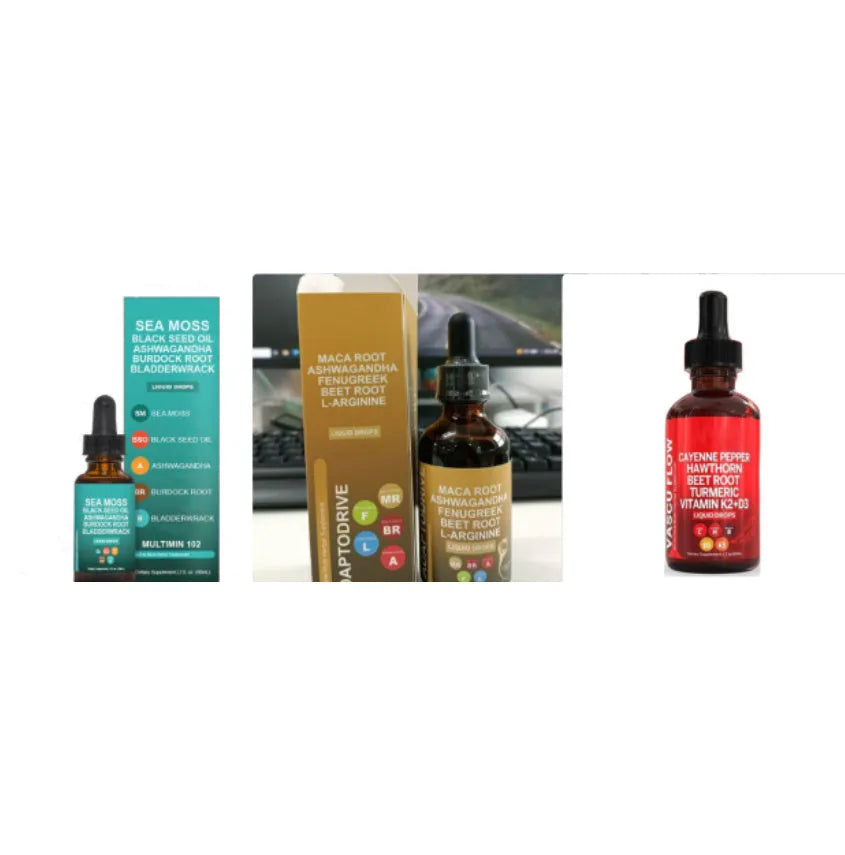 60ml glass bottle of Vitamin D3 K2 Hawthorn Fruit Supplement Liquid Drops with a plastic dropper.
