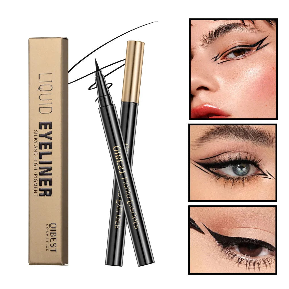 Black waterproof liquid eyeliner pen with quick-drying non-smudge formula