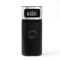 Black portable wireless smart vehicle air pump with LED light and multiple inflation nozzles