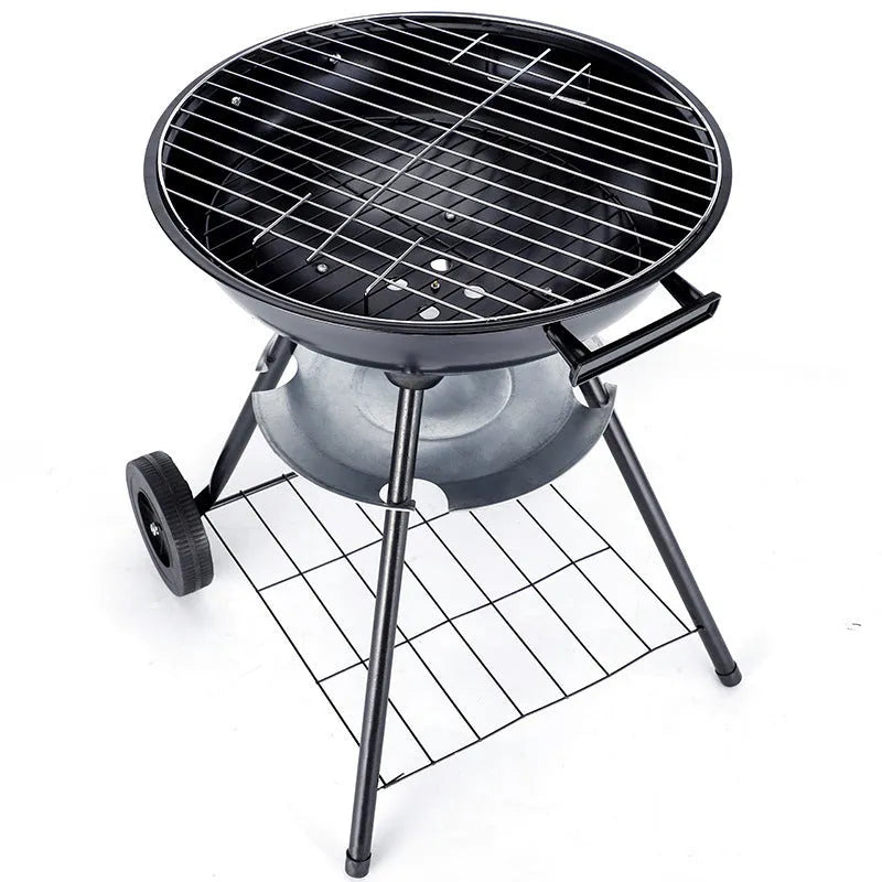 Portable 14-inch iron barbecue grill with an apple stove design for 3-5 people.