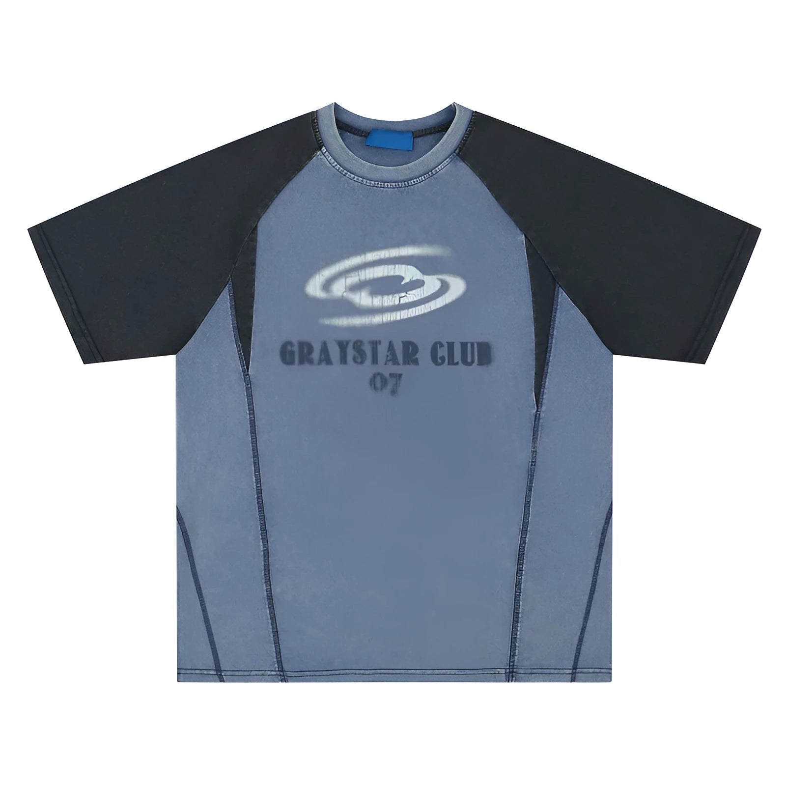 Blue men's t-shirt with white hip hop letter print and raglan sleeves