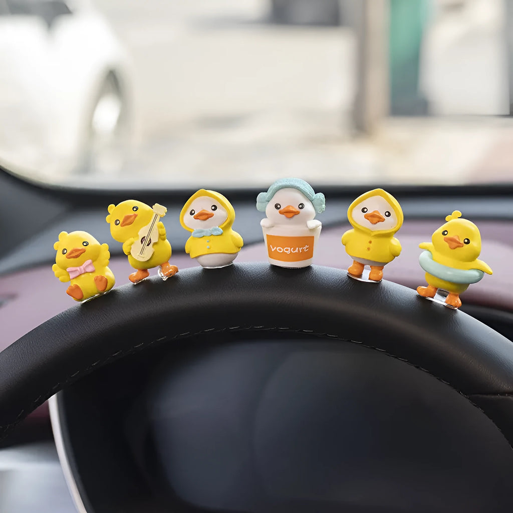 PVC duckling car interior decoration set with six cartoon ducks and one sign label