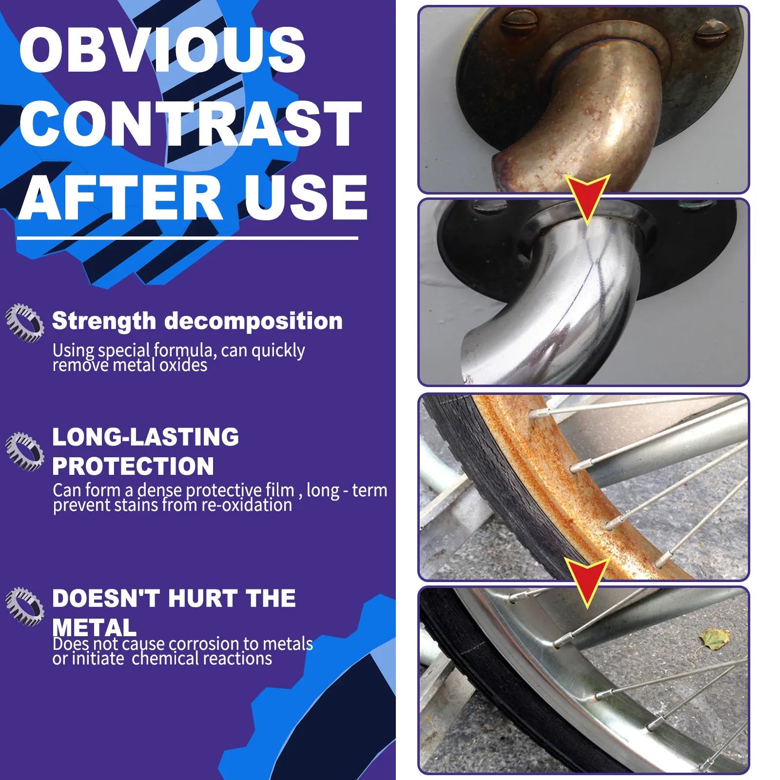 Metal rust remover spray bottle for wheel hub and faucet stainless steel rust removal