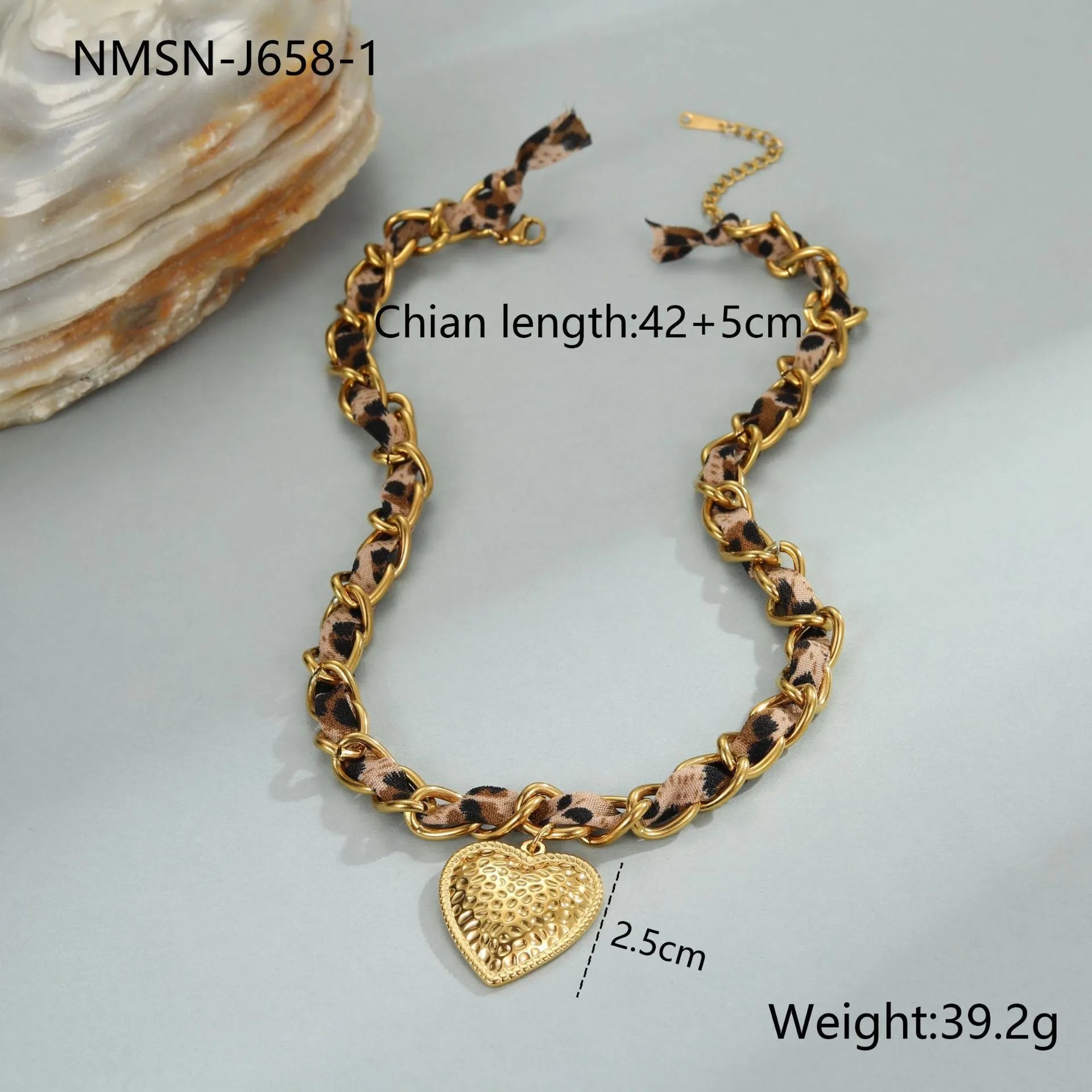 Stainless steel necklace with geometric leopard love pendant on adjustable 41-50cm chain