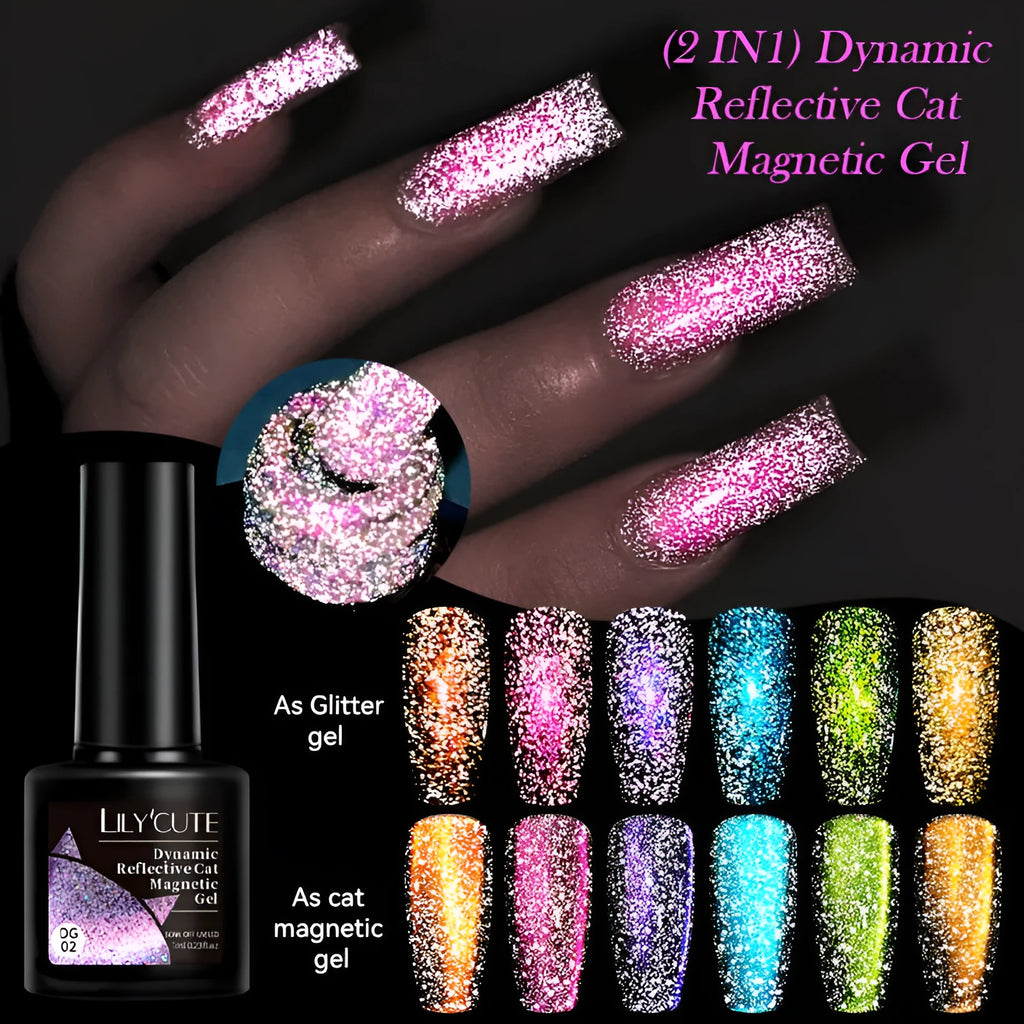 Cat eye series UV nail polish gel bottle with glitter and diamond fragments, includes nail glue.