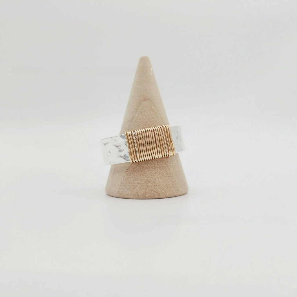 Copper bracelet with vintage ring design featuring irregular coil pattern in silver golden colour