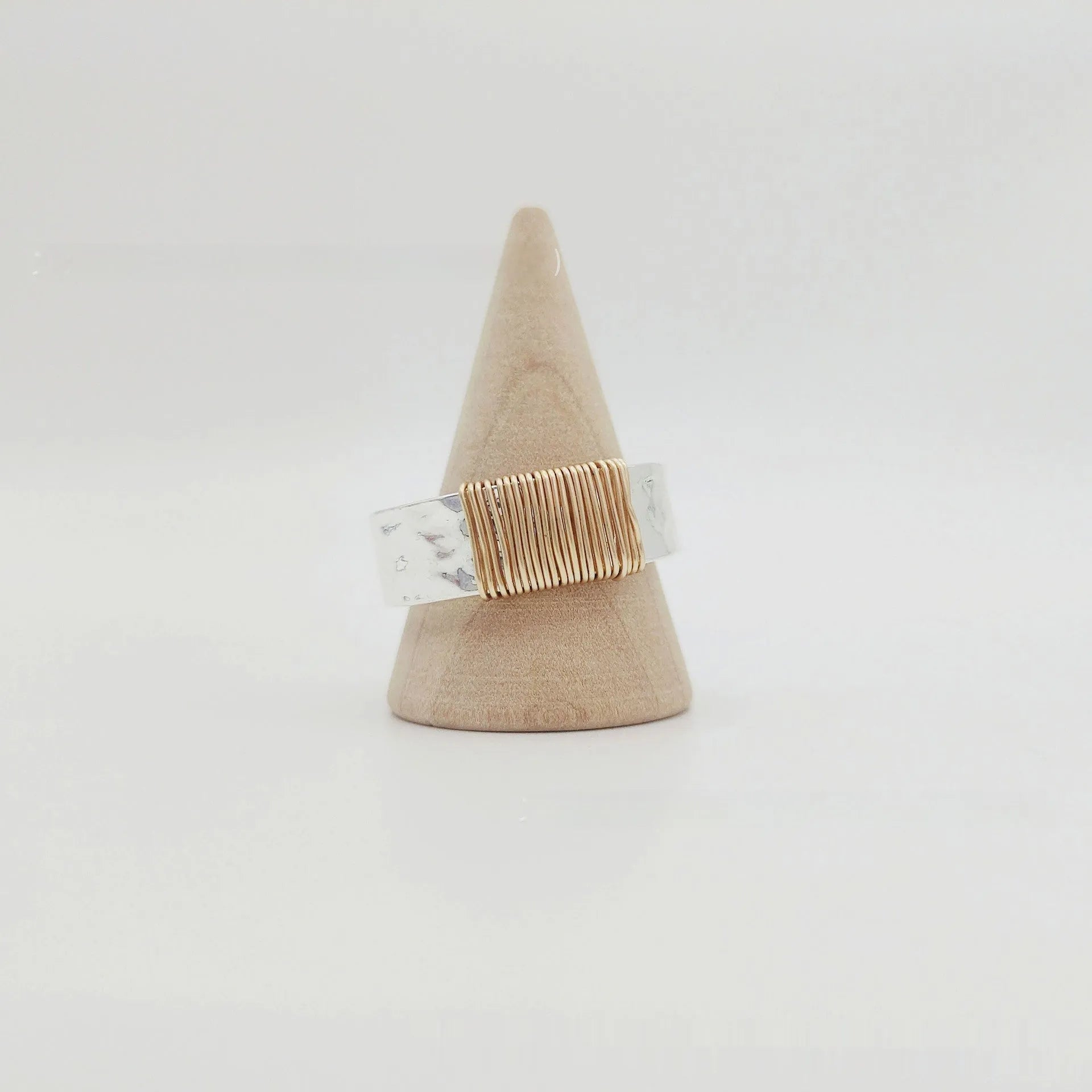 Copper bracelet with vintage ring design featuring irregular coil pattern in silver golden colour