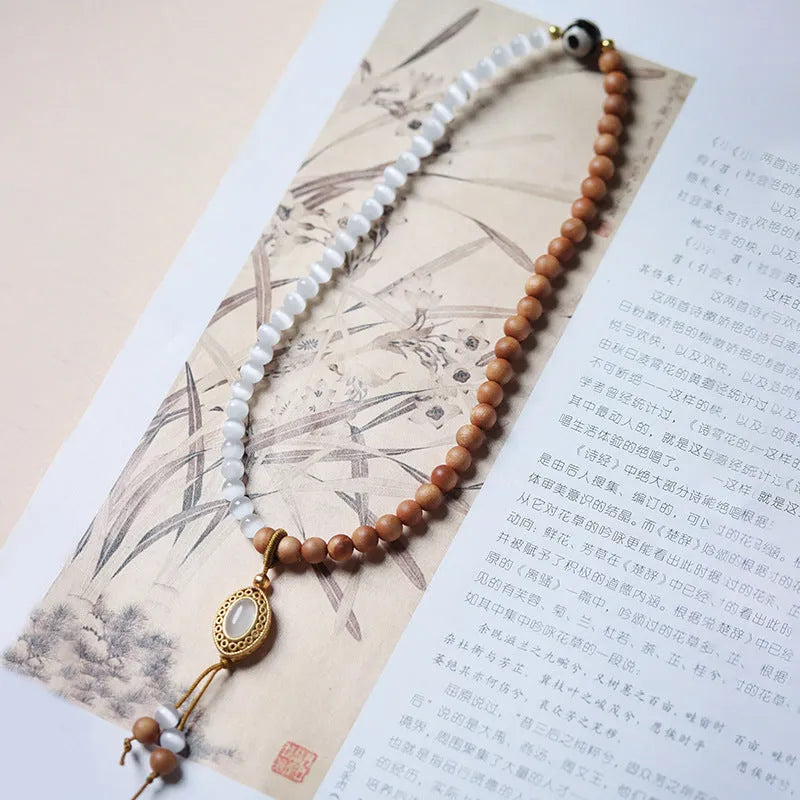Sandalwood Opal double ring bracelet with Tibetan beads in Barbie sandalwood colour