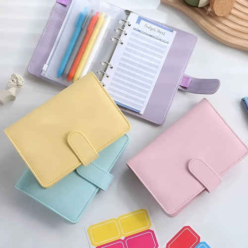 A5 PU leather zipper binder shell in various colours showing zipper closure and dimensions