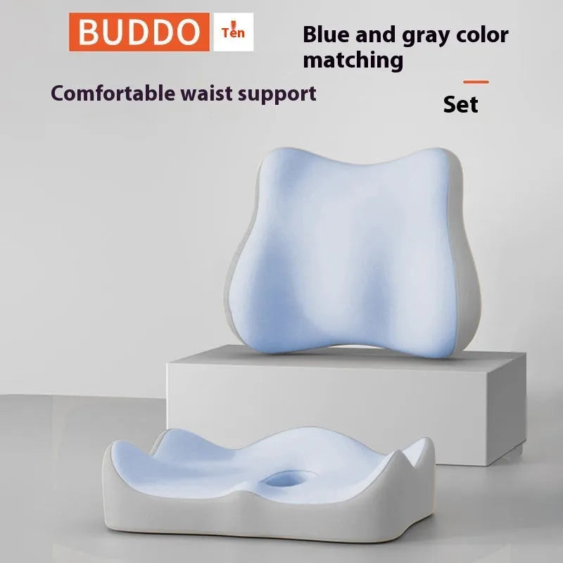 A solid-colour memory foam waist rest seat cushion for office chair back support.