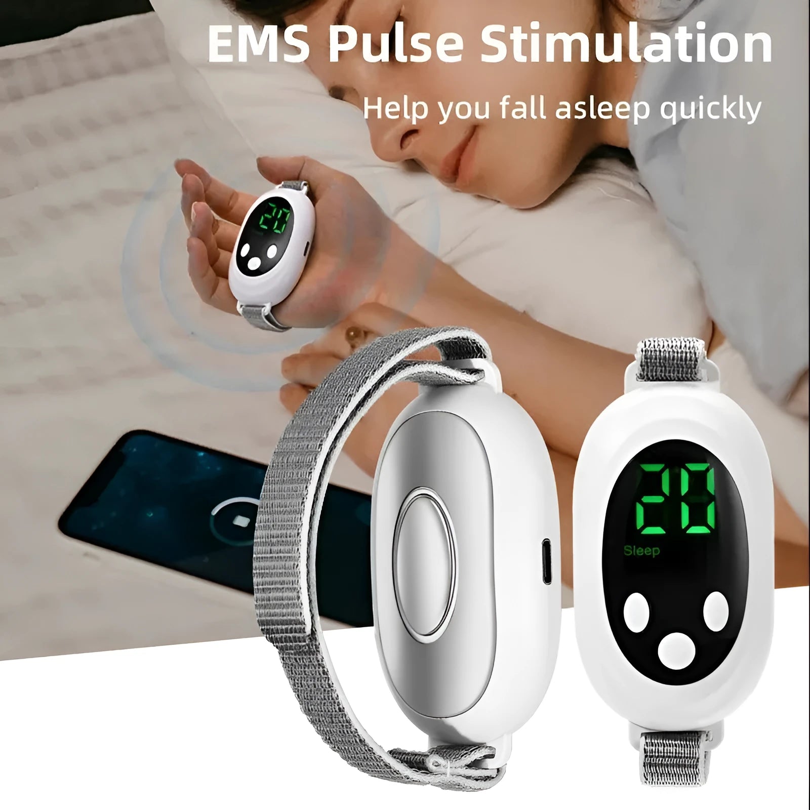 White electronic sleep aid instrument with handheld remote design and adjustable intensity controls