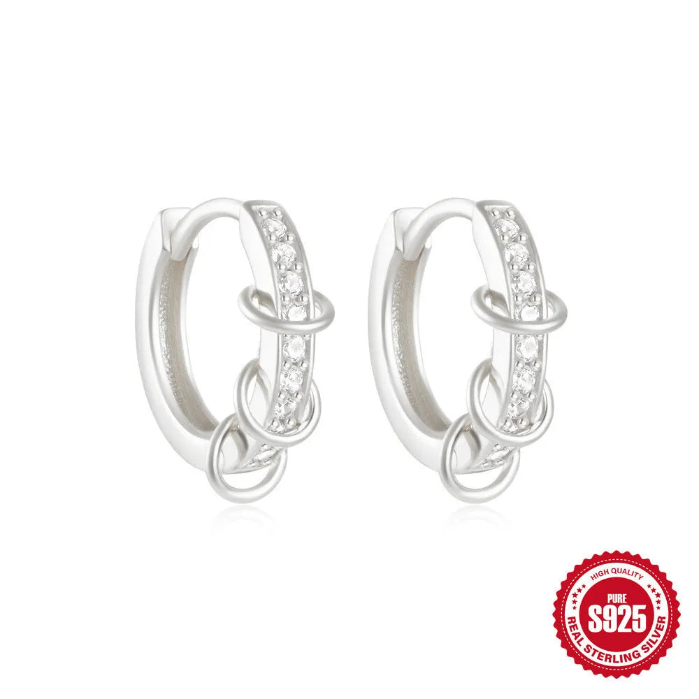 Sterling silver geometric stud earrings with diamond detailing in gold or silver finish