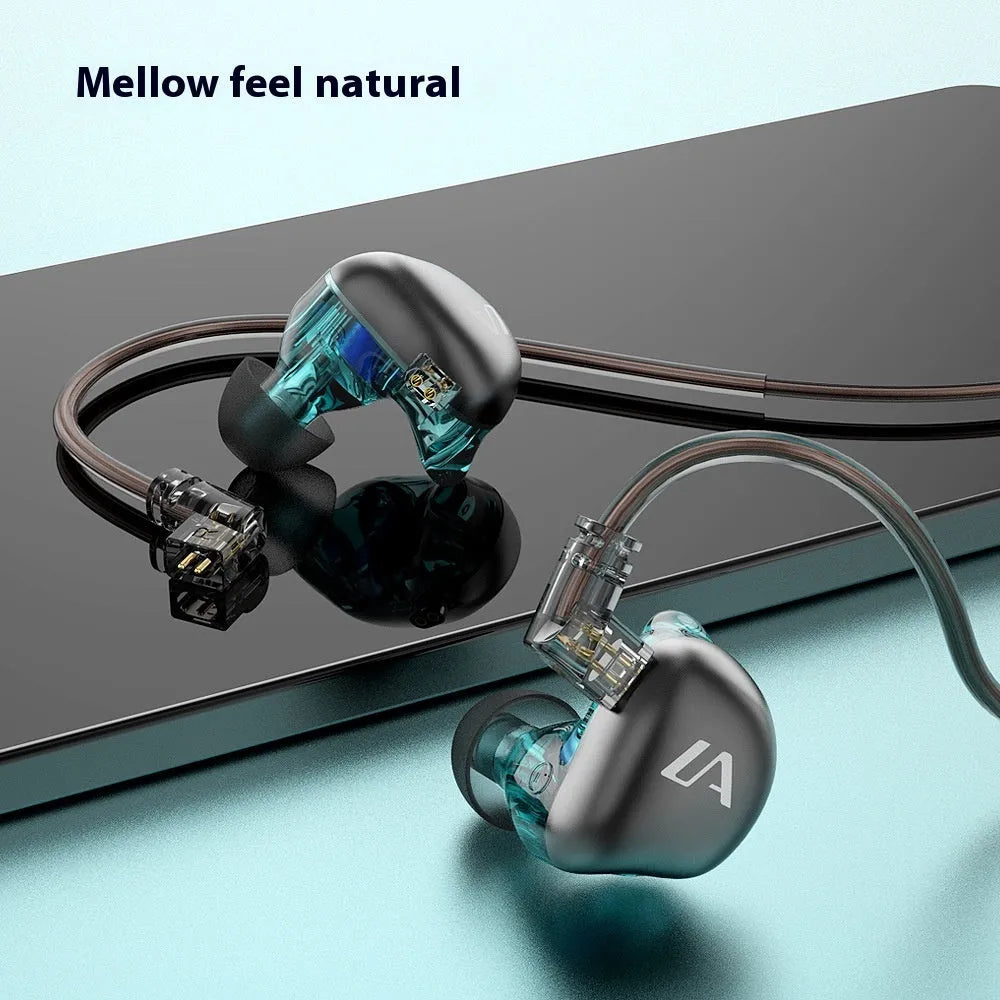 LE3 in-ear wired headset with ear-hook design and silver-plated cable
