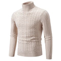 Men's slim fit chenille turtleneck pullover sweater in milky white colour