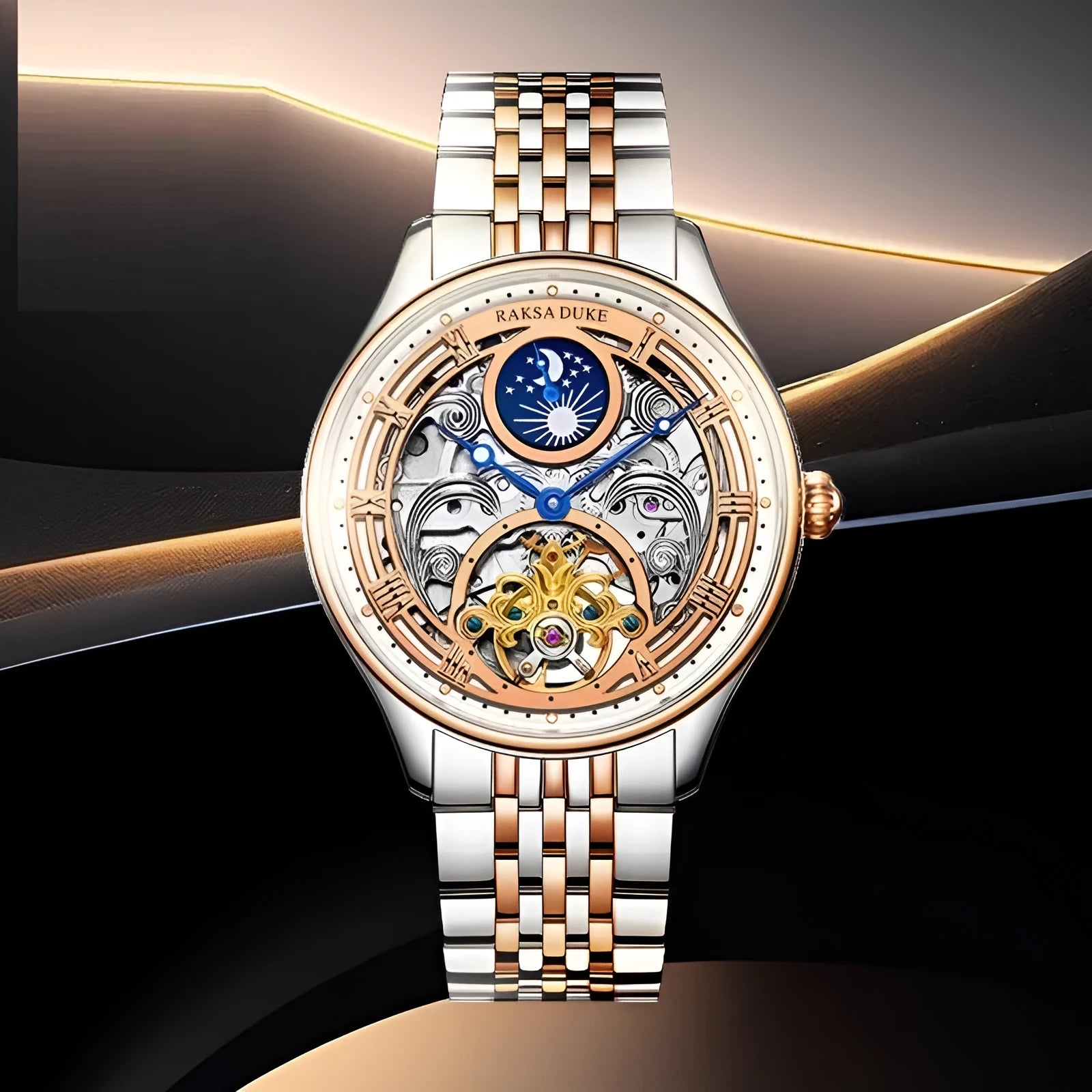 Men's business waterproof watch with stainless steel strap showing 16mm thickness case