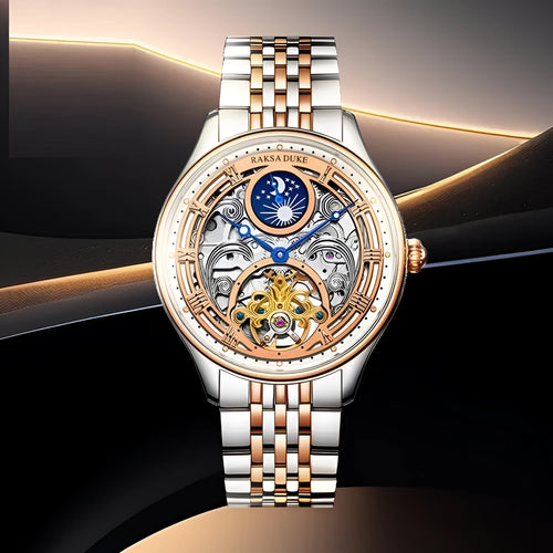 Men's business waterproof watch with stainless steel strap showing 16mm thickness case