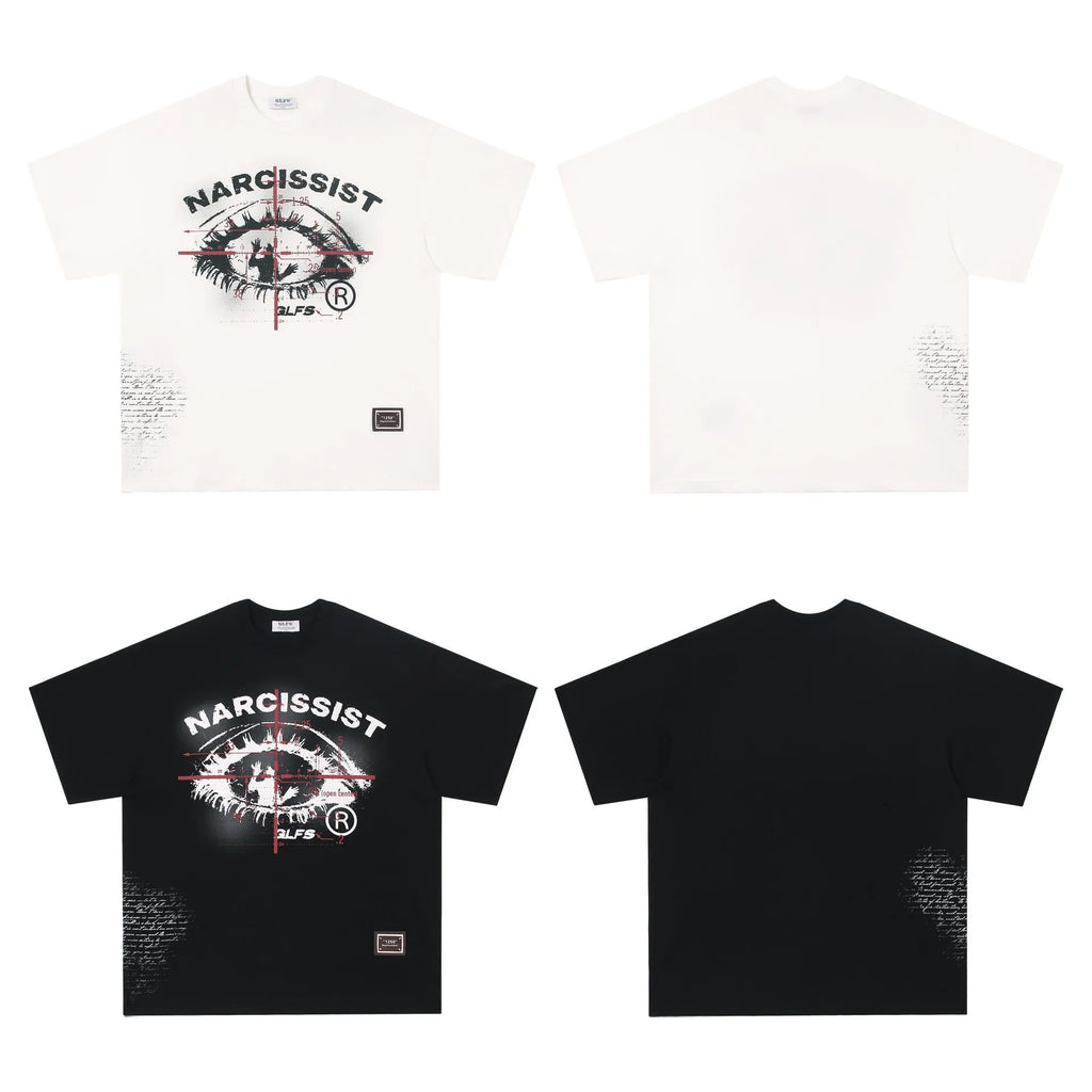 American retro hip hop gothic T-shirt in pure cotton with letter pattern design