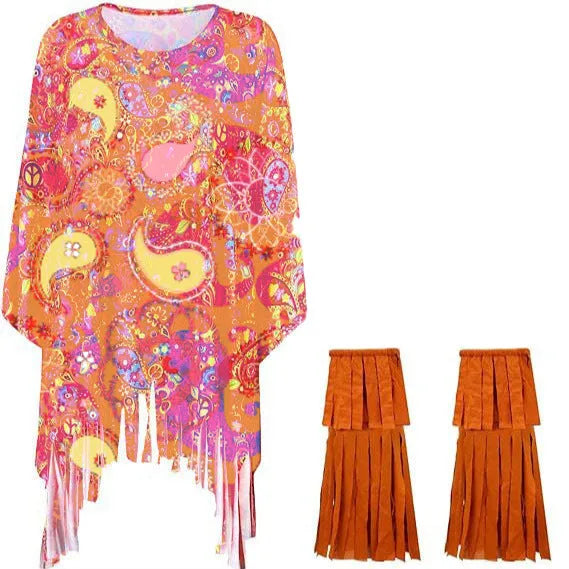 Colourful tie dye cloak costume with bell sleeves in free size spandex for Halloween parties