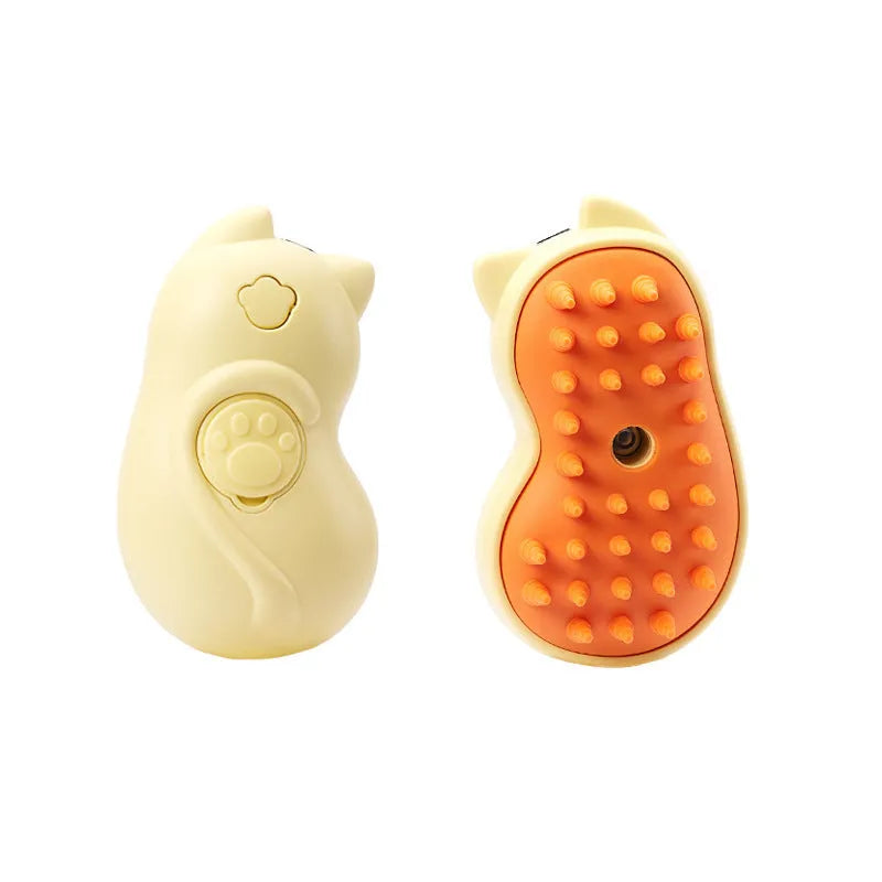 White 3-in-1 steam cat brush with pet shape design for grooming tangled hair