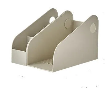 Milk Coffee coloured plastic desktop storage box with two internal grids for documents.