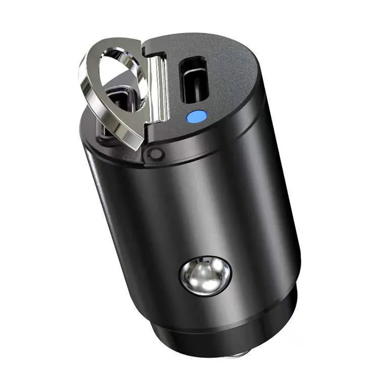 Compact 30W car cigarette lighter charger with zinc alloy housing for PD and QC fast charging