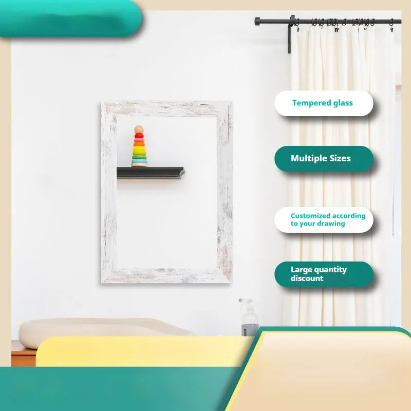 White wall-mounted pastoral style bathroom mirror with retro Chinese design elements