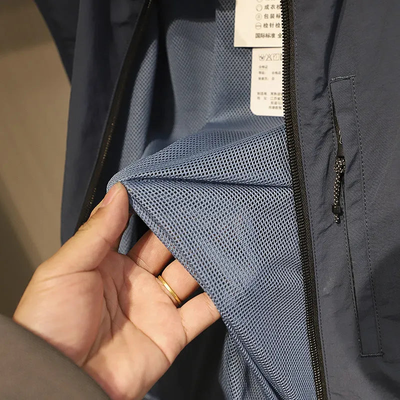 Men's straight-cut nylon cardigan vest in Army Green with side seam pockets.