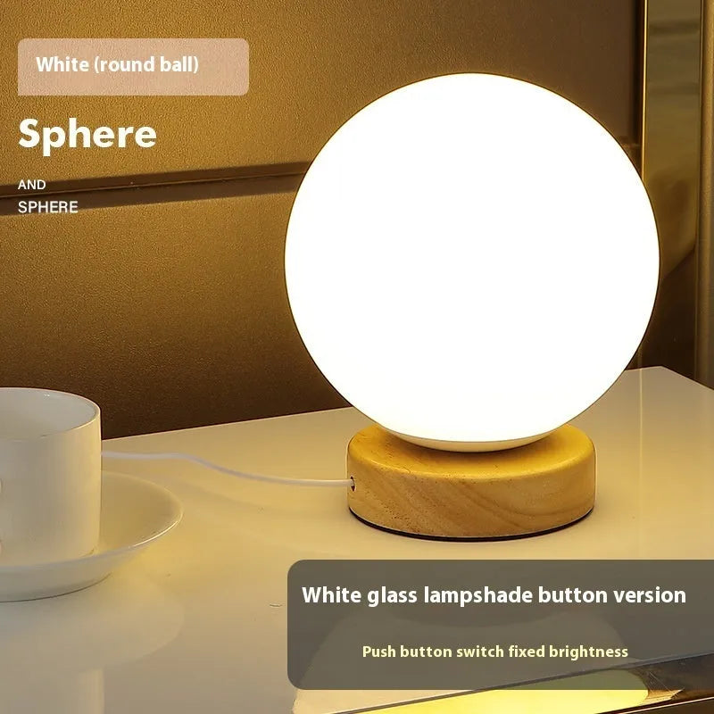 Nordic style solid wood USB table lamp with touch dimming control